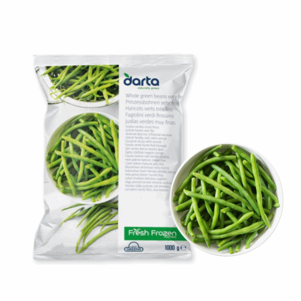 Frozen Very Fine Green Beans in 1kg bag from Darta – premium European vegetables