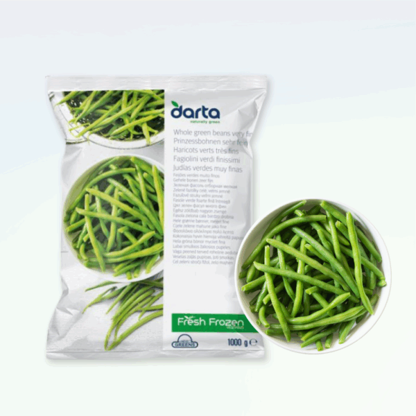 Frozen Very Fine Green Beans in 1kg bag from Darta – premium European vegetables